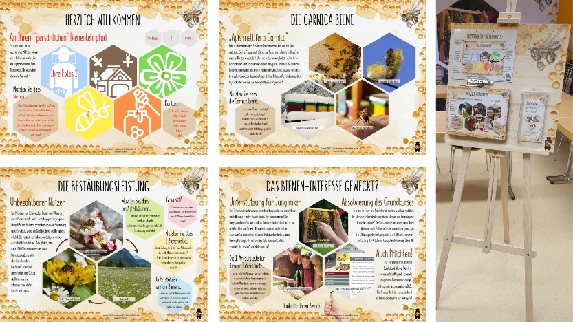 Bienenlehrpfad "To Go" mit 11 Lehrtafeln auf Holzstaffelei